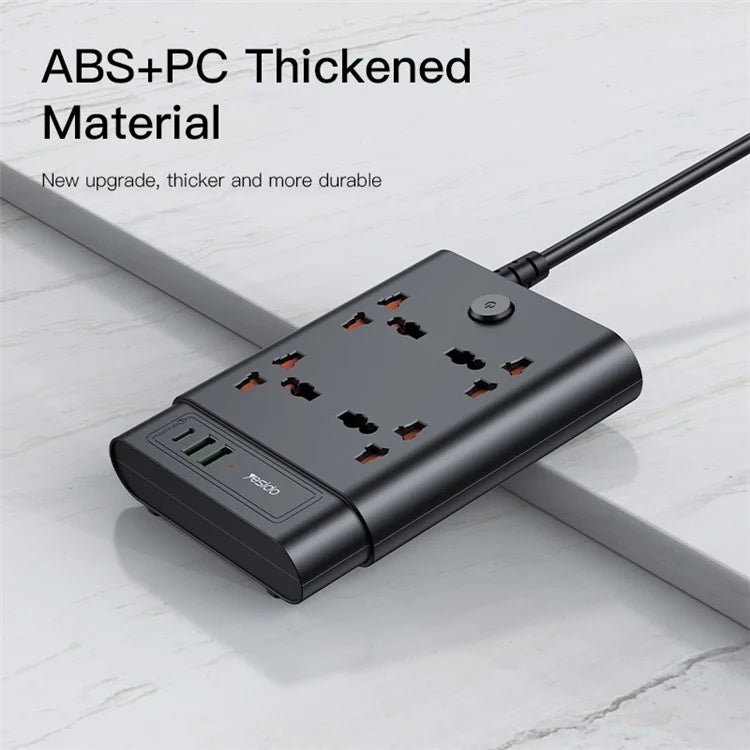 YESIDO MC11 2650W Power Strip 4 UK Sockets + PD + 2 USB Ports Multifunction Power Socket