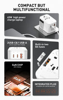 Ldnio Z6 Worldplug All in One Travel Charger, 3 USB Ports, 65W GaN Travel Multi Plug Adapter with Type C Charging