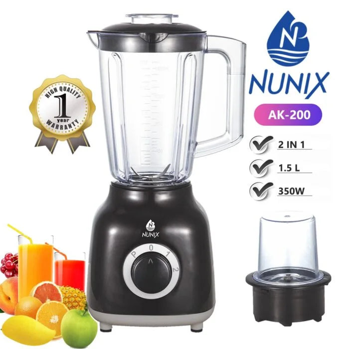 Nunix AK-200 2-in-1 Blender 1.5L nwith Grinding Machine - Black