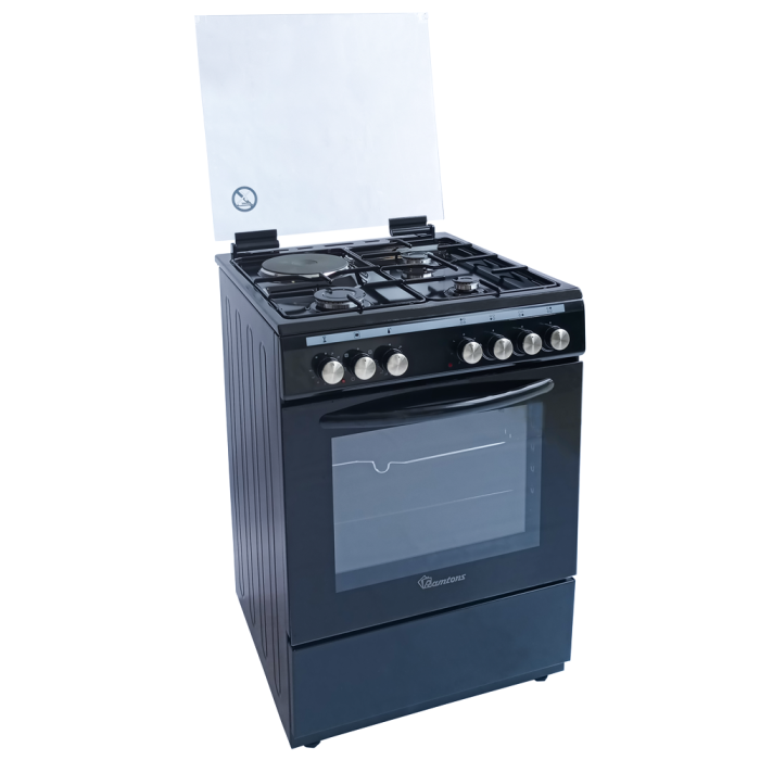 Ramtons RC/607 3G+1E 60x60cm Black Gas & Electric Cooker – 3 Gas + 1 Electric Cooker with Oven, Grill & Timer, Durable, Stylish & Reliable