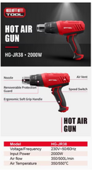 Efftool HG-JR38 High Temperature Hot Air Gun – Powerful Industrial Heat Gun for DIY, Paint Removal &amp; Shrink Wrapping