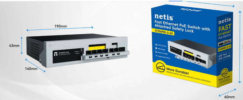 Netis ST106PDI-2-65 - 4-Port Fast Ethernet PoE Switch – Power IP Cameras VoIP Devices