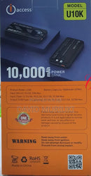 iAccess U10K 22.5W 10000mAh power bank- Provides reliable portable charging power to keep your devices powered throughout the day during travel, work, or emergencies