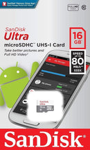 SanDisk Ultra 16GB microSDHC Card 80MB/s SDSQUNS-016G-GN3MN packaging