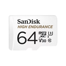 SanDisk High Endurance 64GB microSD card designed for continuous recording in dashcams and security cameras