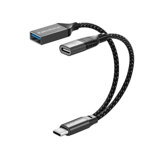 Promate USB-C OTG Media Adapter (OTGLink-C)-45W Power Charging Bridge, 480Mbps Data Transfer Speed, Corrosion Resistant Connectors
