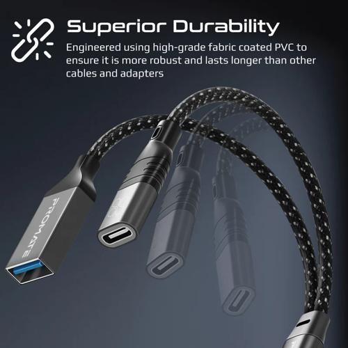 Promate USB-C OTG Media Adapter (OTGLink-C)-45W Power Charging Bridge, 480Mbps Data Transfer Speed, Corrosion Resistant Connectors