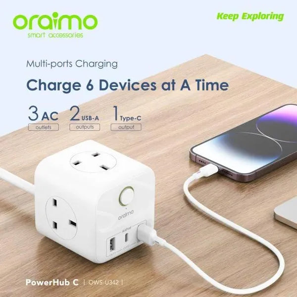 Oraimo  OWS-U342 Power Hub C 6-In-1 Smart Fast Charger