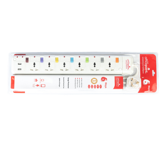 Office Point URB-6K 6 Way Power Extension Socket USB Port