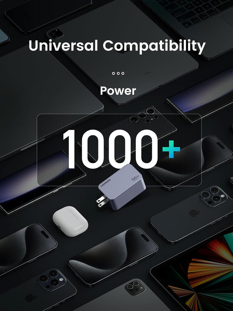 UGREEN Nexode Pro 100W GaN Fast Charger (UK) – 3-Port USB-C, 1.5M 100W Cable – Grey | UG-25875 X757