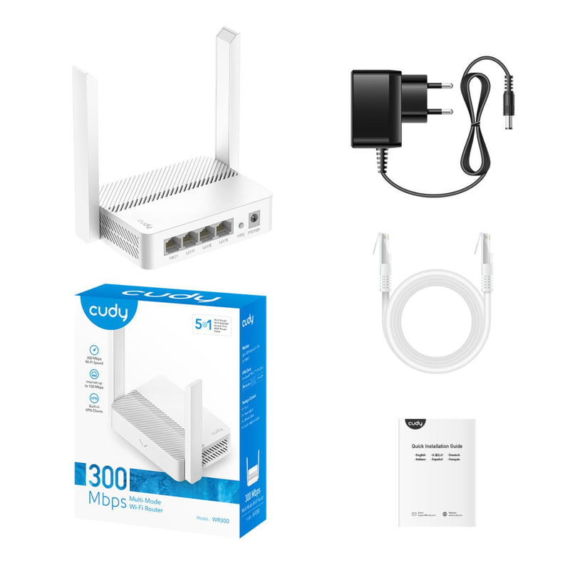 Cudy WR300 N300 Wi-Fi  Multi-Mode Router with Fast Ethernet, Single-band (2.4 GHz)