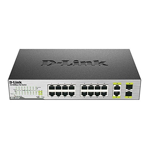 D-Link DES-1018P 16-Port Unmanaged Desktop PoE Network Switch
