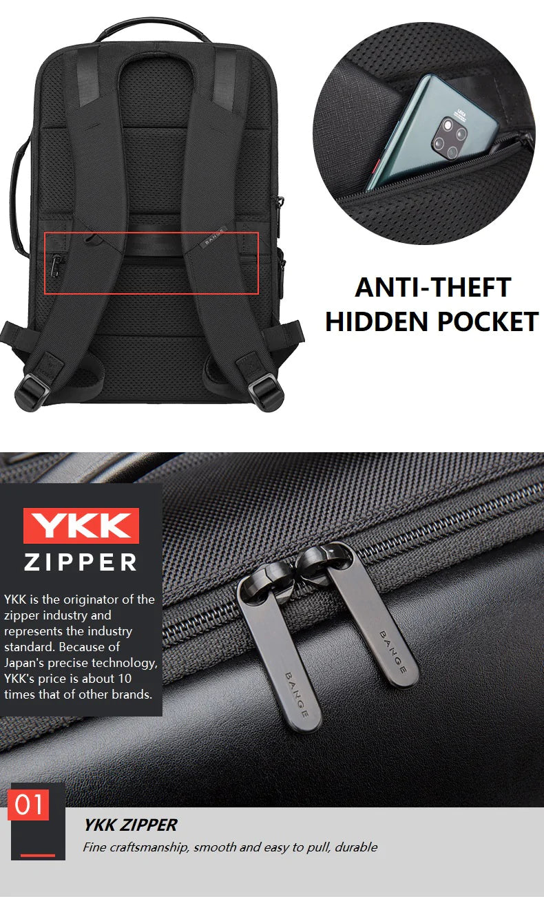 BANGE Business Smart Backpack - Waterproof, Fit 15.6" Inch Laptop Backpack with USB Charging Port, Travel Durable Backpack, Anti-theft Lock