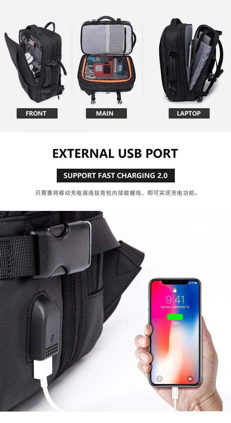 BANGE Travel Overnight Backpack -37L- bag carry, Laptop Multifunction High Quality USB Charging Waterproof Backpack Bag