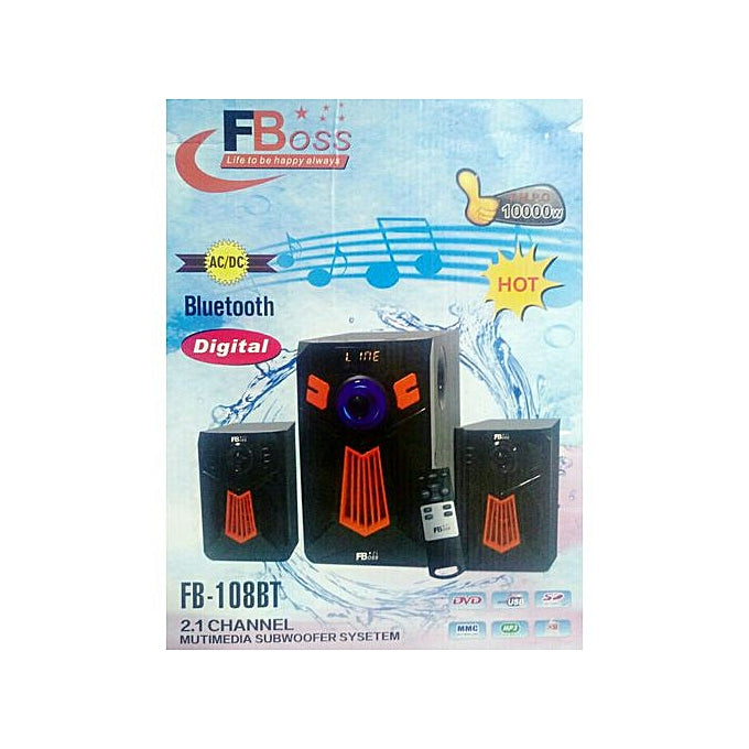 FBoss 2.1 CH Digital Subwoofer (FB-108BT)AC/DC- 10000W PMPO with Bluetooth/FM/USB/SD/DVD Functions