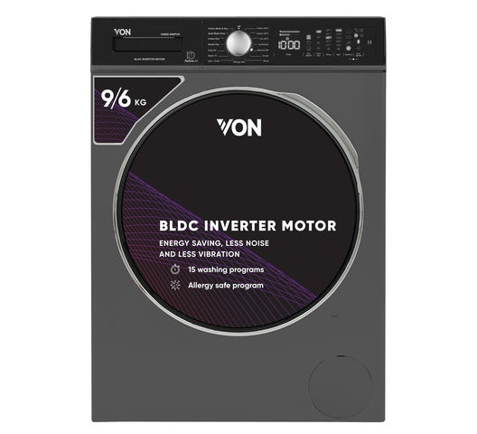 Von VAWD-906FVK 9/6 Kgs Front Load Washer Dryer Washing Machine - BLDC Inverter motor, 1400 Rpm, 15 Wash programs