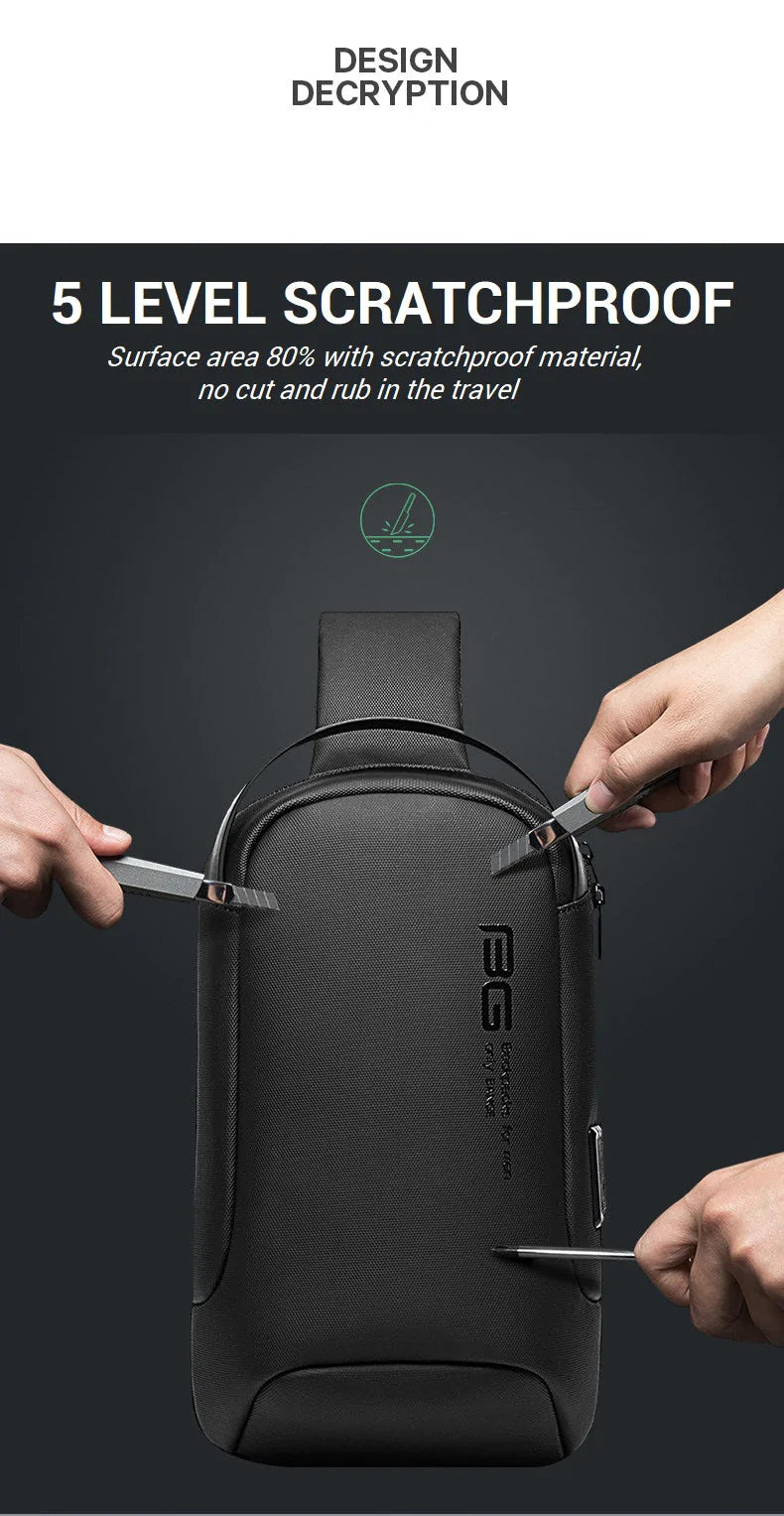BANGE BG-7221 Laptop Chest Sling Bag - 15.6'' Inch Laptop Backpack, Sleek USB Charging Waterproof, Anti-theft Lock