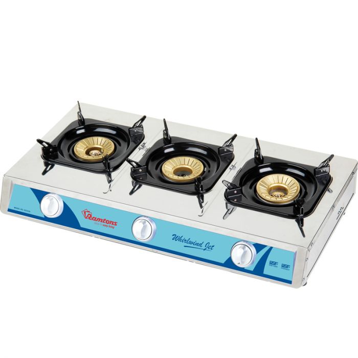 Ramtons RG/530 3 Burner Table Top Gas Cooker - Auto ignition, Stainless steel body