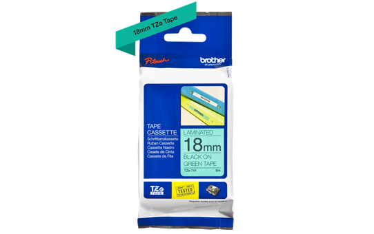 Brother TZe-741 Labelling Tape Cassette – Black on Green, 18mm wide