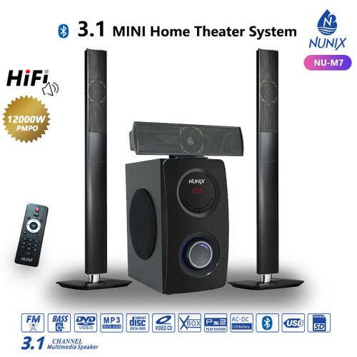 Nunix NU-M7 3.1 MINI Home Theater System - 12000W PMPO, Aux/FM ready