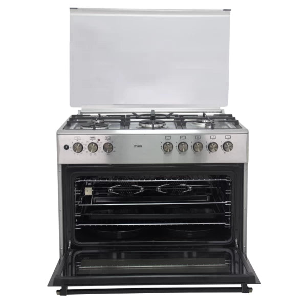 Mika MST90PU5GHI/2WFO Standing Cooker - 5 gas burners with Dual WOK by Sabaf, Auto ignition