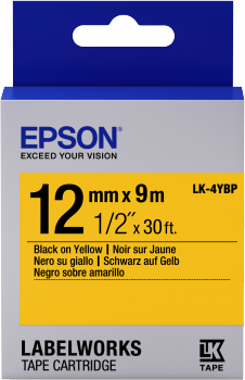Epson Label Cartridge Pastel  LC-4YBP9  or  LC-4YBW9 Black/Yelllow tape 12MM (9M)
