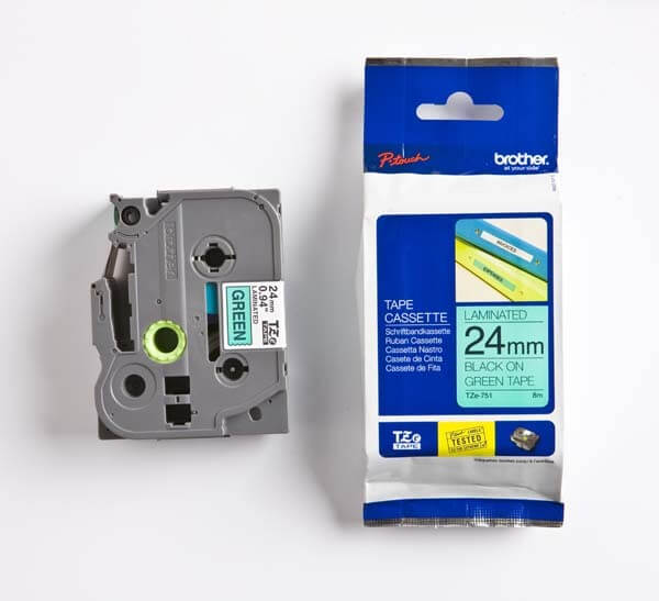 Brother TZE-751 Label Printer Tape – Black on Green 24mm