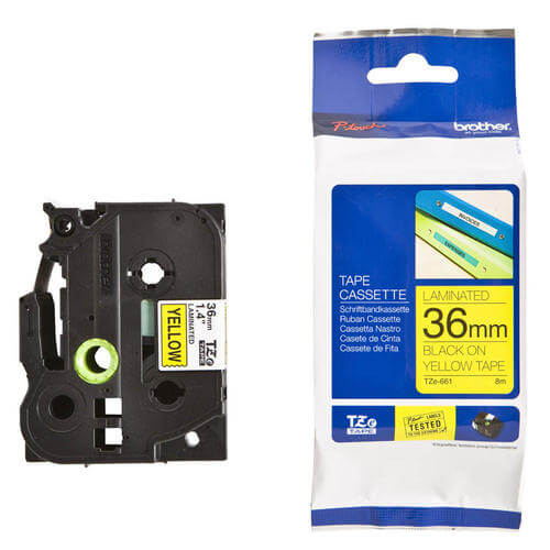 Brother TZe-661 Labelling Tape Cassette – Black on Yellow, 36mm wide