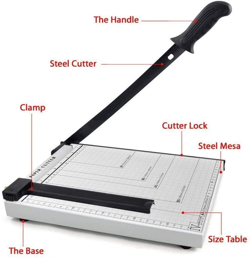 Paper Cutter A4 Size 12 Inch, Guillotine Trimmer White, 10 Sheet Capacity for Home Office, Automatic Clamp, Sturdy Plastic Base - NO 829-4
