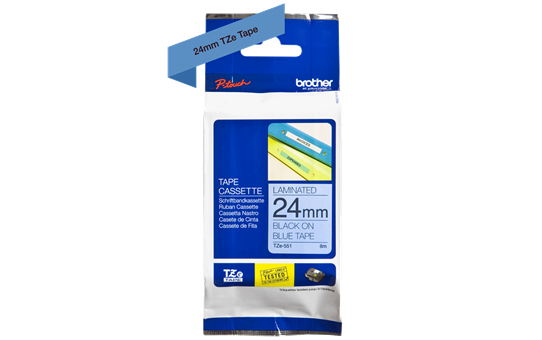 Brother TZe-551 Labelling Tape Cassette – Black on Blue, 24mm wide