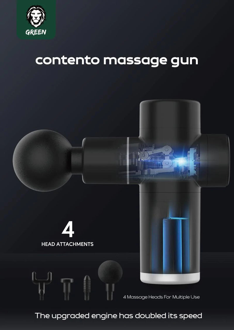 Green Lion GNFG2500MBK Contento Portable Massage Gun - 6 Different Massage Speeds, Spherical Massage Head