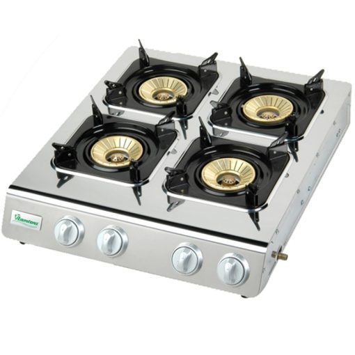 Ramtons RG/541 4 Burner Table Top Gas Cooker - Pulse auto-ignition, Stainless steel surface