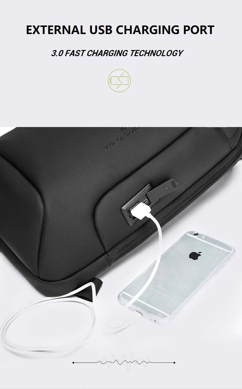 BANGE BG-7221 Laptop Chest Sling Bag - 15.6'' Inch Laptop Backpack, Sleek USB Charging Waterproof, Anti-theft Lock