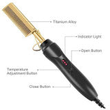 Gold Ceramic Professional Press Comb - 20 Variable Heat Settings For All Hair Stypes: up to 450F, Auto Shut -Off
