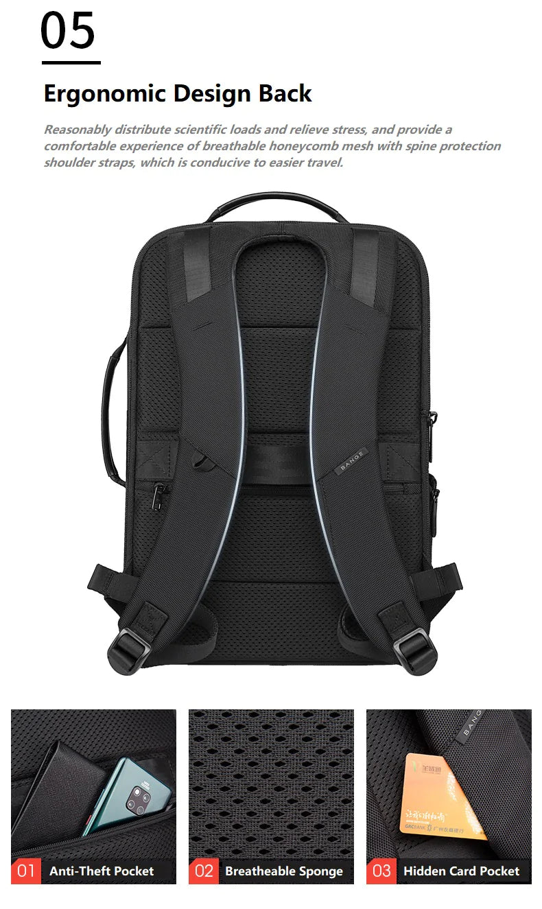 BANGE Business Smart Backpack - Waterproof, Fit 15.6" Inch Laptop Backpack with USB Charging Port, Travel Durable Backpack, Anti-theft Lock