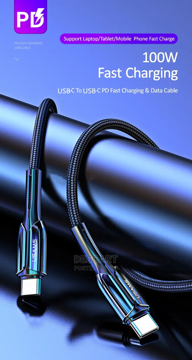 USAMS US-SJ402 U42 Type-C To Type-C 100W ZINC Alloy PD Fast Charging& Data Cable 1.2m(SJ402USB01)