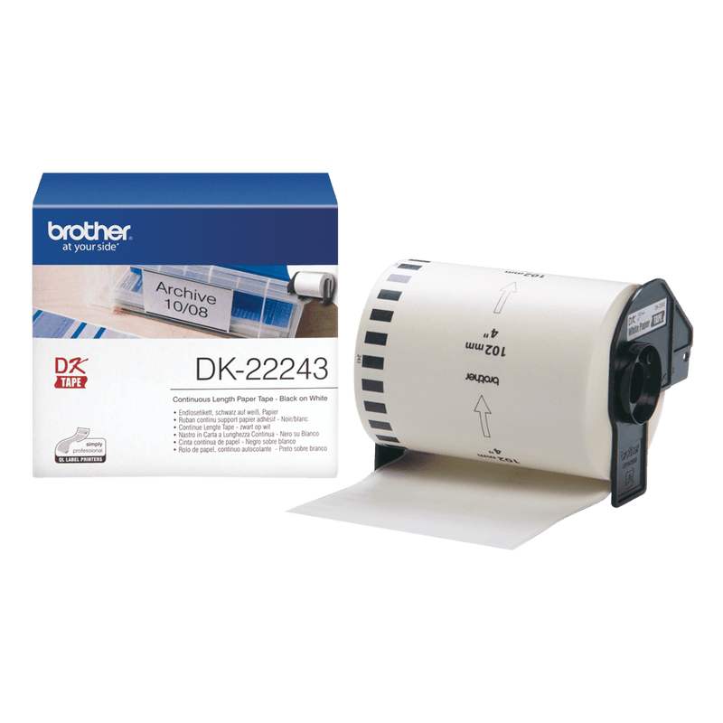 Brother DK-22243 Continuous Paper Label Roll – Black on White, 102mm wide