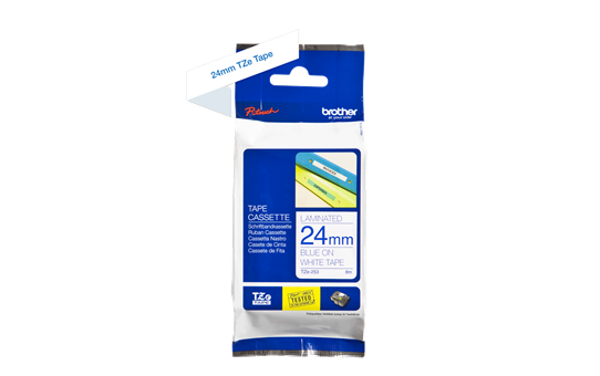 Brother TZe-253 Labelling Tape Cassette – Blue on White, 24mm wide