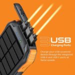 Promate Rugged Ecolight solar 10000mAh  Powerbank - with Built-in USB-C & Lightning Cables