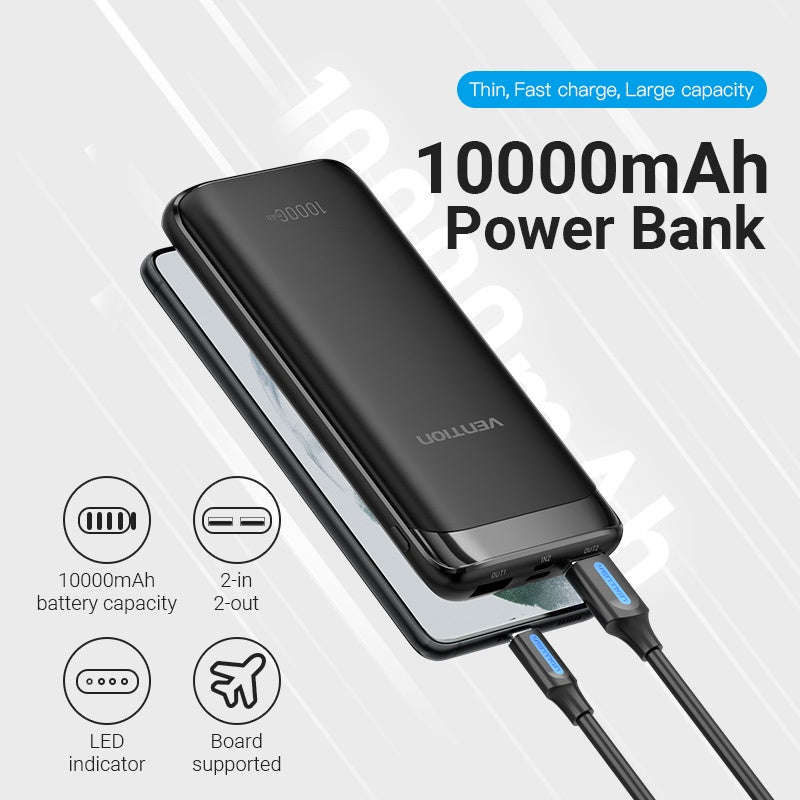 Vention FHAB0 10000mAh Power Bank - Dual USB , LED indicator to display the remaining battery status