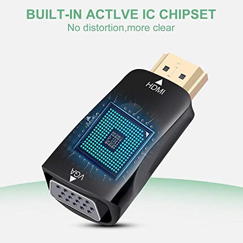 FUDIGO HDMI to VGA Adapter with 3.5 Audio Streaming (B07QDYGFV2)1080P HDMI to VGA Converter Plug for Computer, PC, Laptop HDTV Displayer Projectors