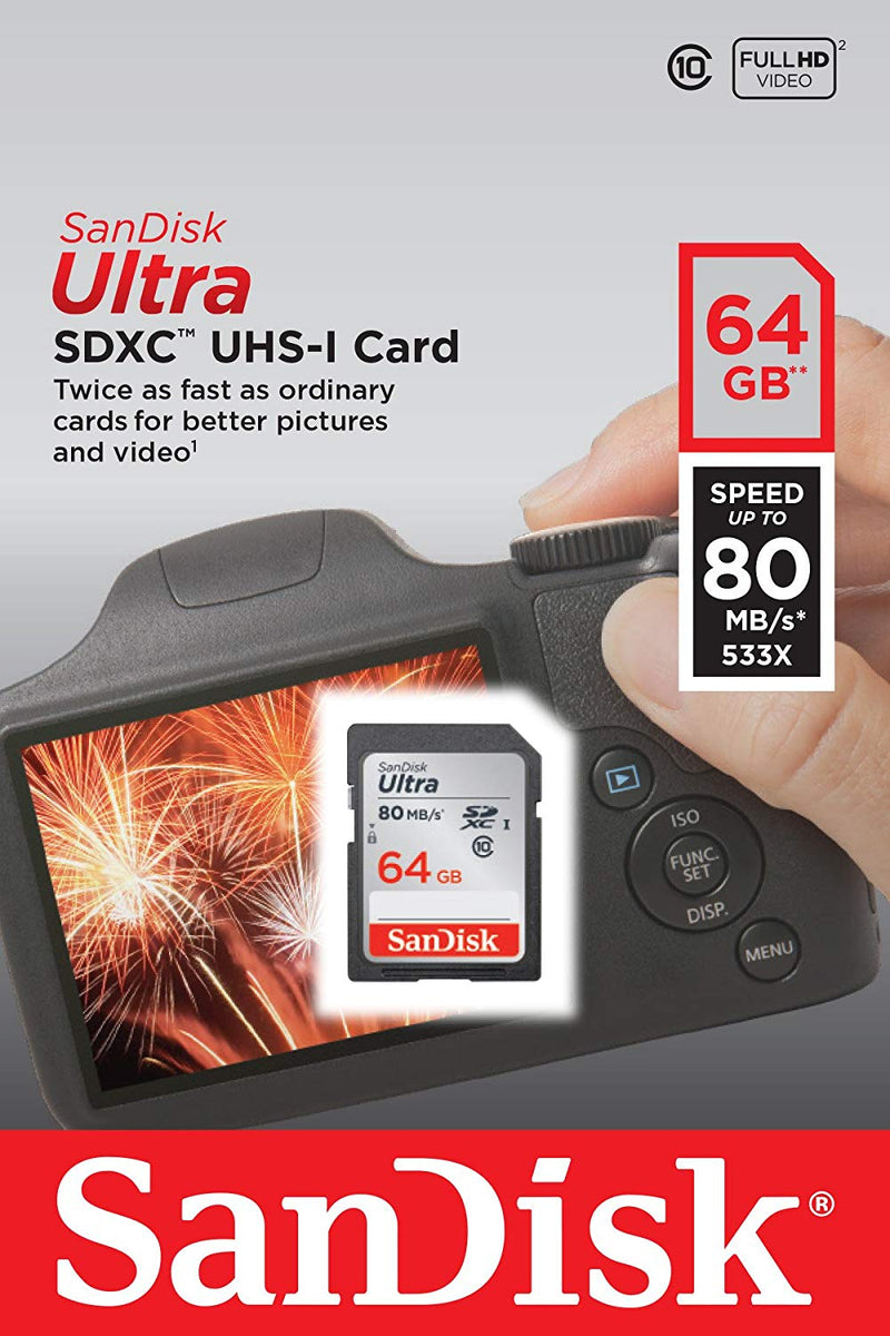 SanDisk Ultra 64GB SDXC UHS-I 100MB/s C10 U1 Full HD Memory Card (SDSDUNR-064G-GN6IN)