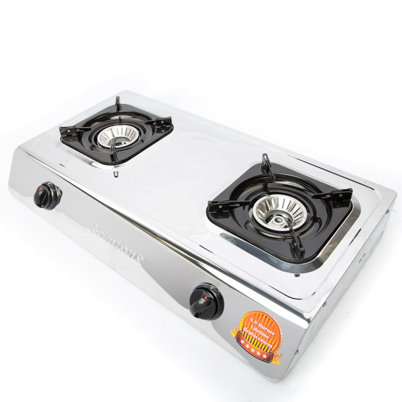 Ramtons RG/518 2 Burner Table Top Gas Cooker - Auto ignition, Stainless steel finish