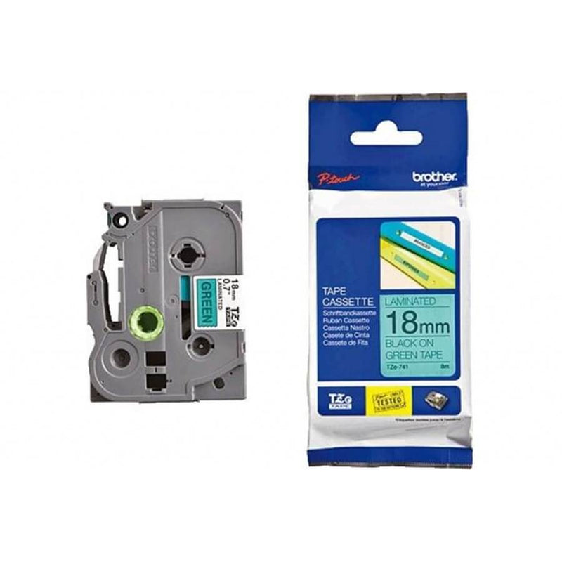 Brother TZe-741 Labelling Tape Cassette – Black on Green, 18mm wide