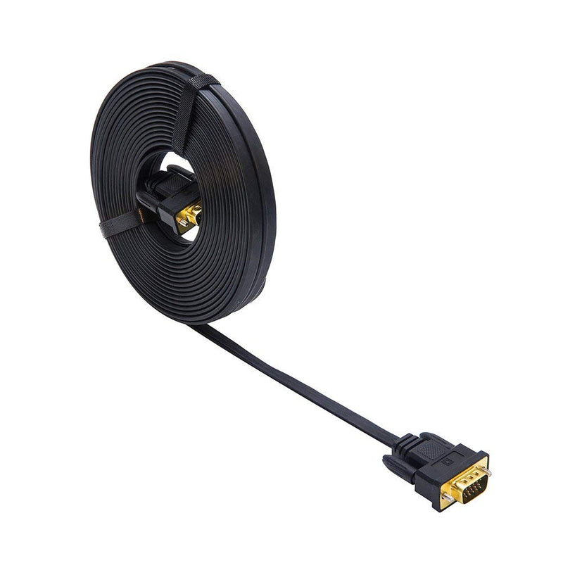 DTECH Computer Monitor VGA Cable  (B07H7K47HL) 65 FT 15 Pin Male to Male Cord Adapter 20m Long Slim Flat Black