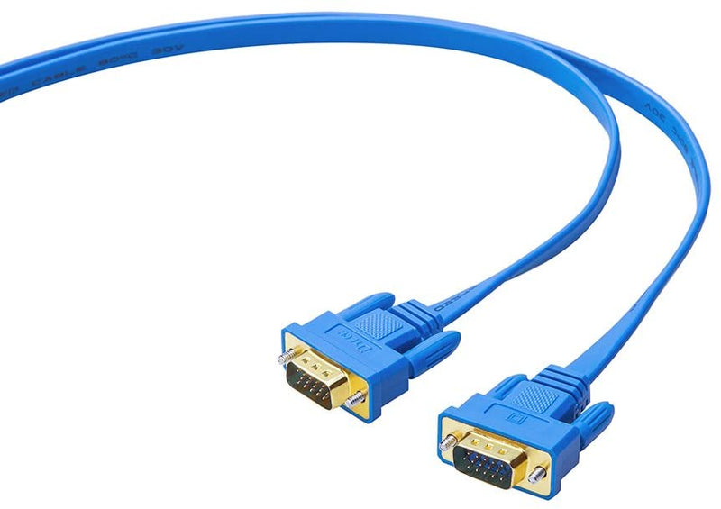 DTECH 10m Flat VGA Cable (DT-69F10B) Long 32 Feet Gold Plated Male to Male 15 Pin Connector Ultra Slim Blue Wire for Computer Monitor SVGA Projector