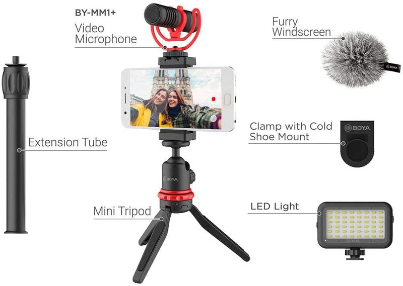 BOYA (BY-VG350) Smartphone Vlogger Kit Plus with BY-MM1+ Mic, LED Light, and Accessories