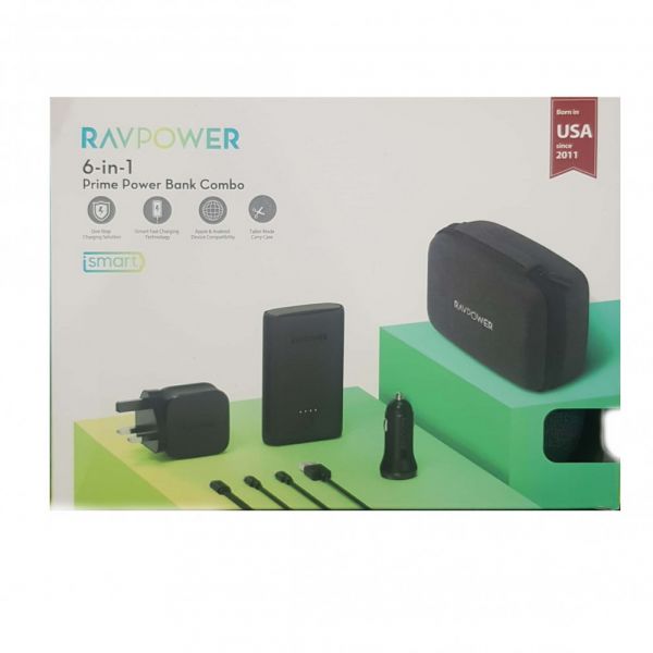 Ravpower RP-PB210 6-In-1 Prime Power Bank Combo - Charger, Powerbank, 3 In 1 Charging Cable, Car Chager