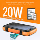 Promate Rugged Ecolight solar 20000mAh  Powerbank - with Built-in USB-C & Lightning Cables
