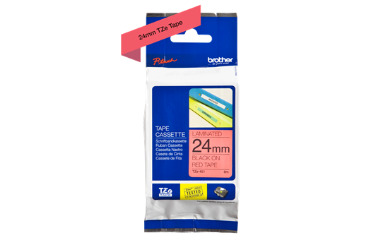 Brother TZe-451 Labelling Tape Cassette – Black on Red, 24mm wide